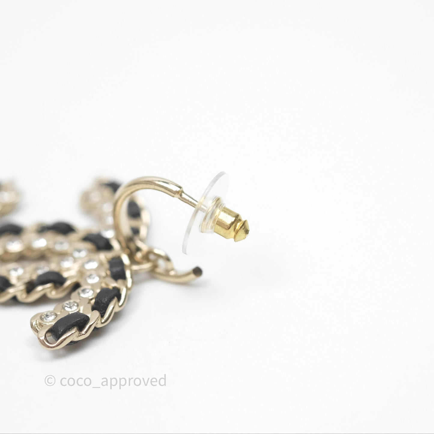 Chanel Crystal CC Braided Black Leather Drop Earrings Gold Hardware 20C