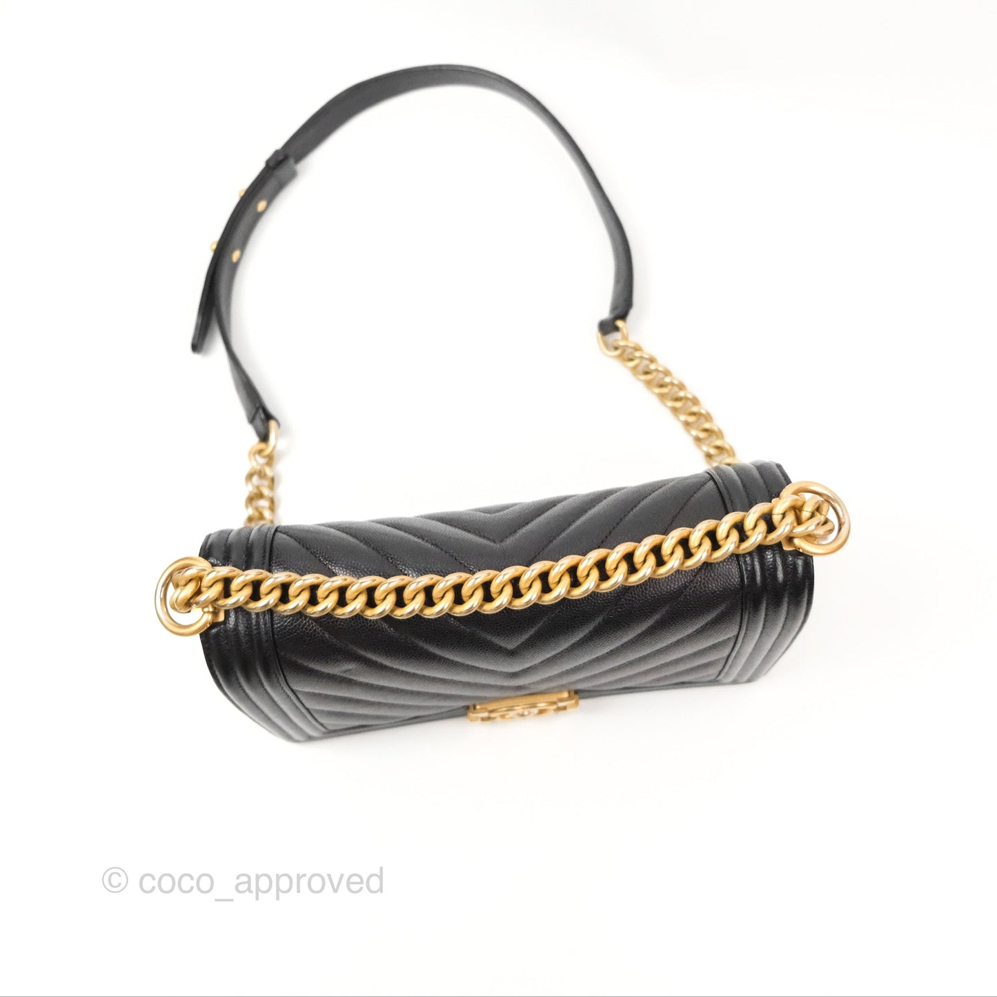 Chanel Chevron Medium Boy Black Caviar Aged Gold Hardware