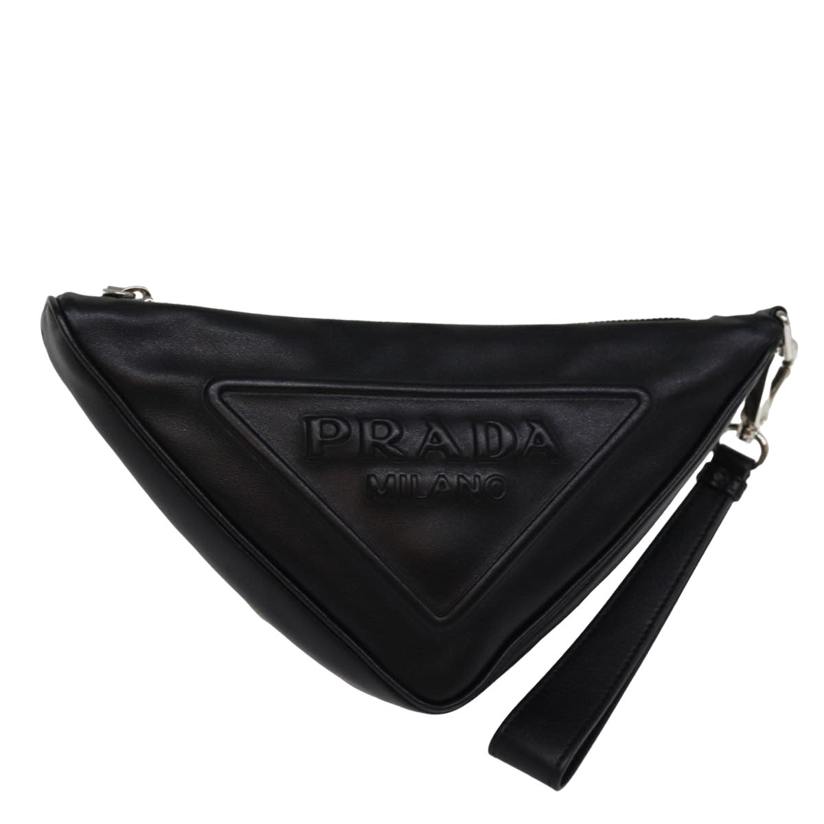 Luxury PradaTriangle Clutch Bag Leather Black 76762A