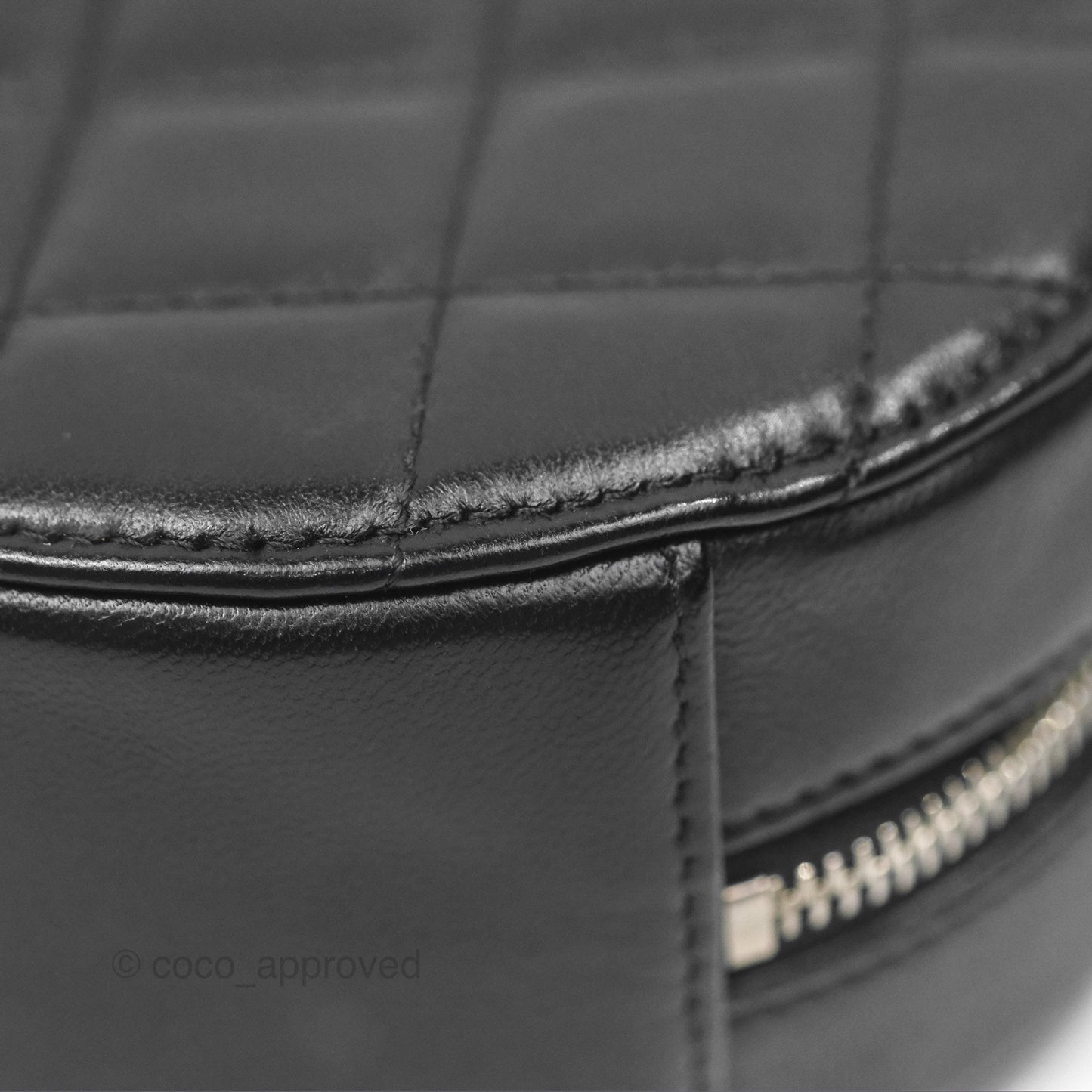 Chanel Classic Quilted Round Clutch With Chain Black Lambskin Silver Hardware