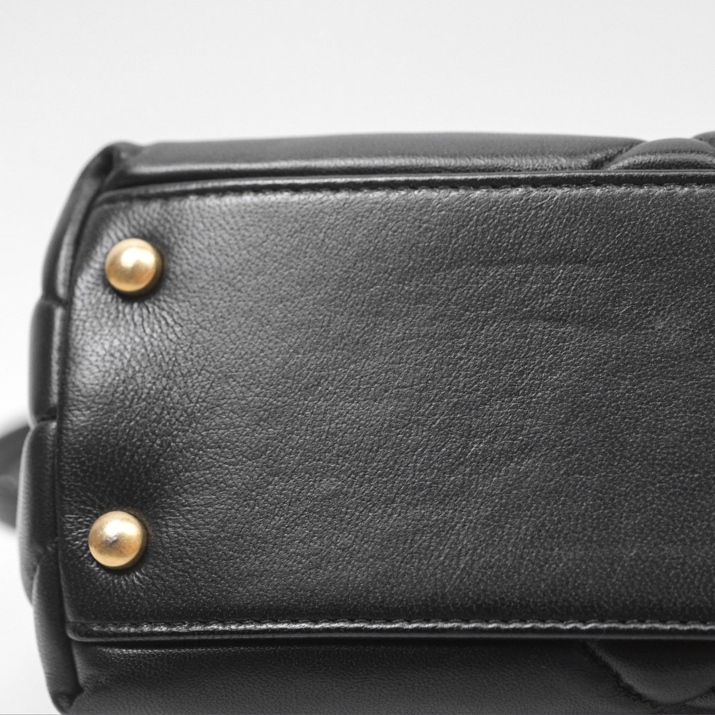 Chanel Small Quilted Bowling Bag Black Lambskin Aged Gold Hardware