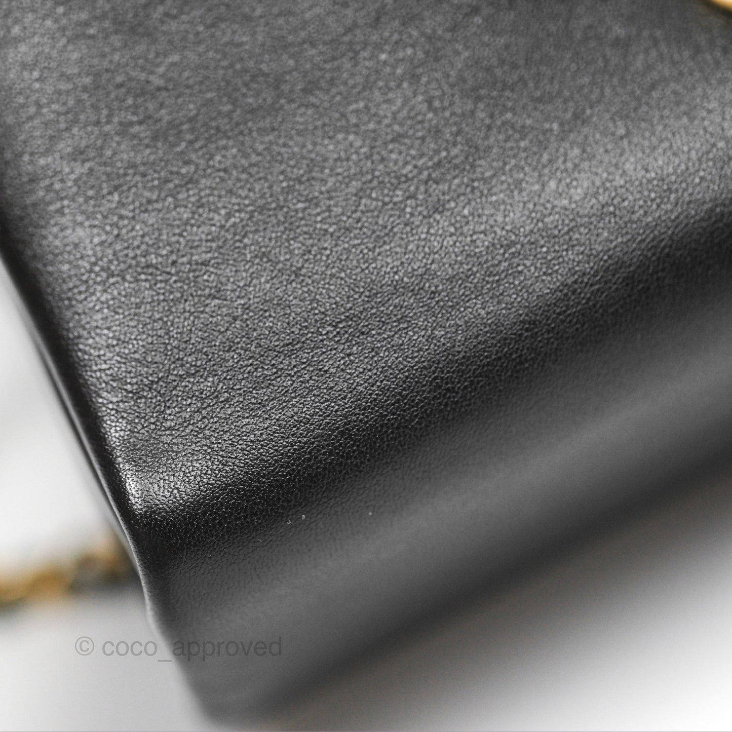 Chanel Pearl Chain Bag Black Calfskin Aged Gold Hardware