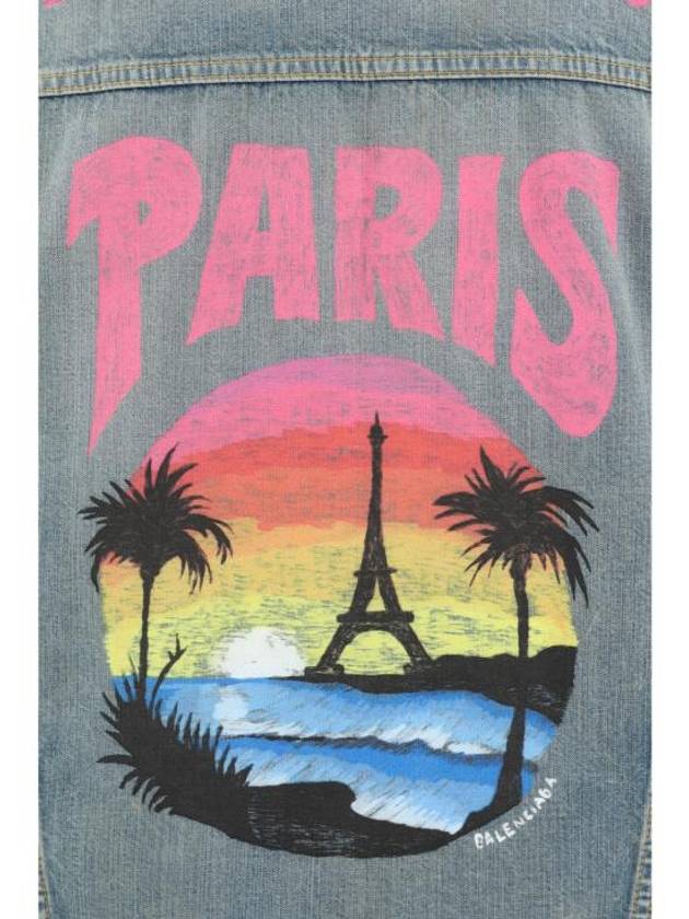Luxury Balenciaga Paris Tropical Denim Jacket Blue