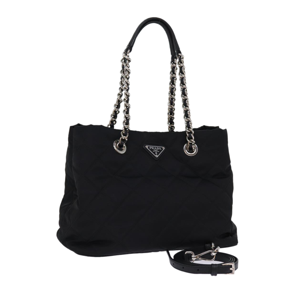 Luxury PradaChain Shoulder Bag Nylon 2way Black 76803