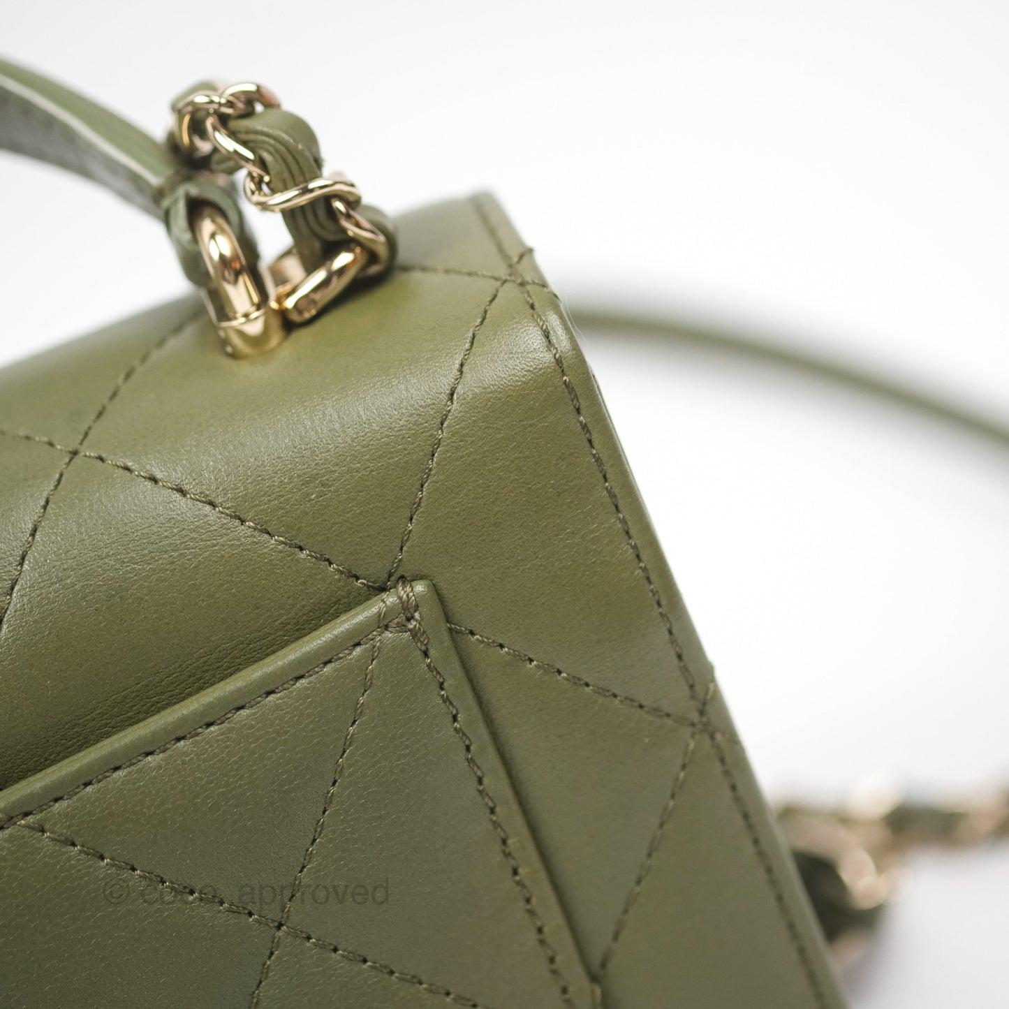 Chanel Small Coco Lady Quilted Flap Bag With Top Handle Olive Green Calfskin Gold Hardware