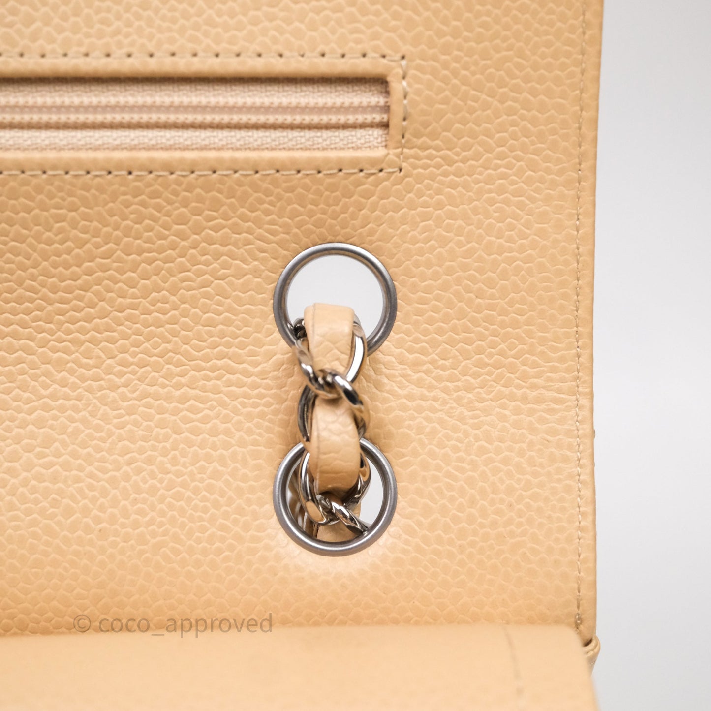 Chanel Classic M/L Medium Flap Quilted Beige Caviar Silver Hardware