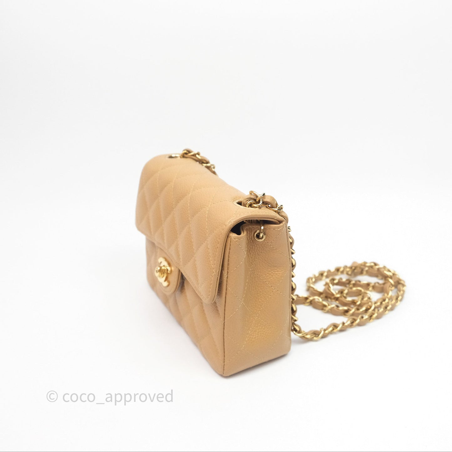 Chanel Vintage Mini Square Quilted Beige Caviar 24K Gold Hardware