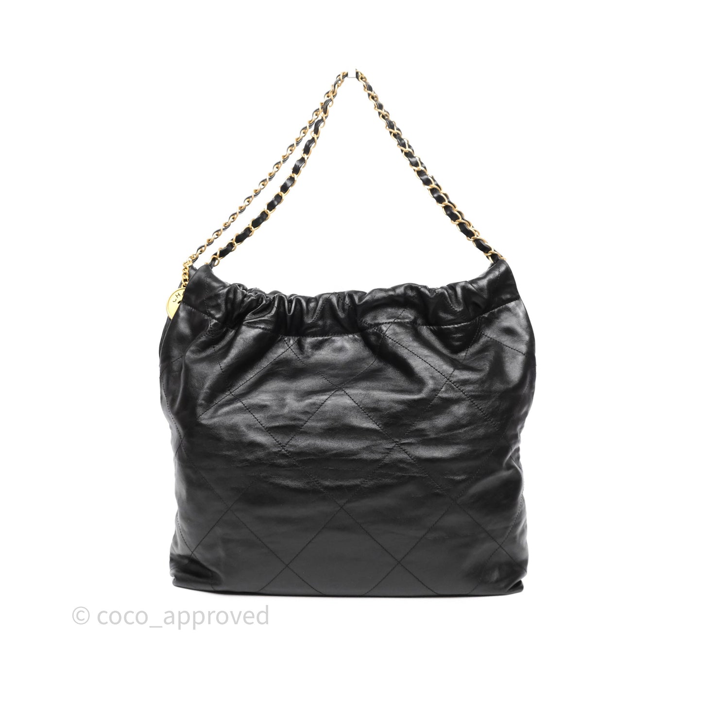 Chanel 22 Bag Medium Black Crumpled Calfskin Aged Gold Hardware