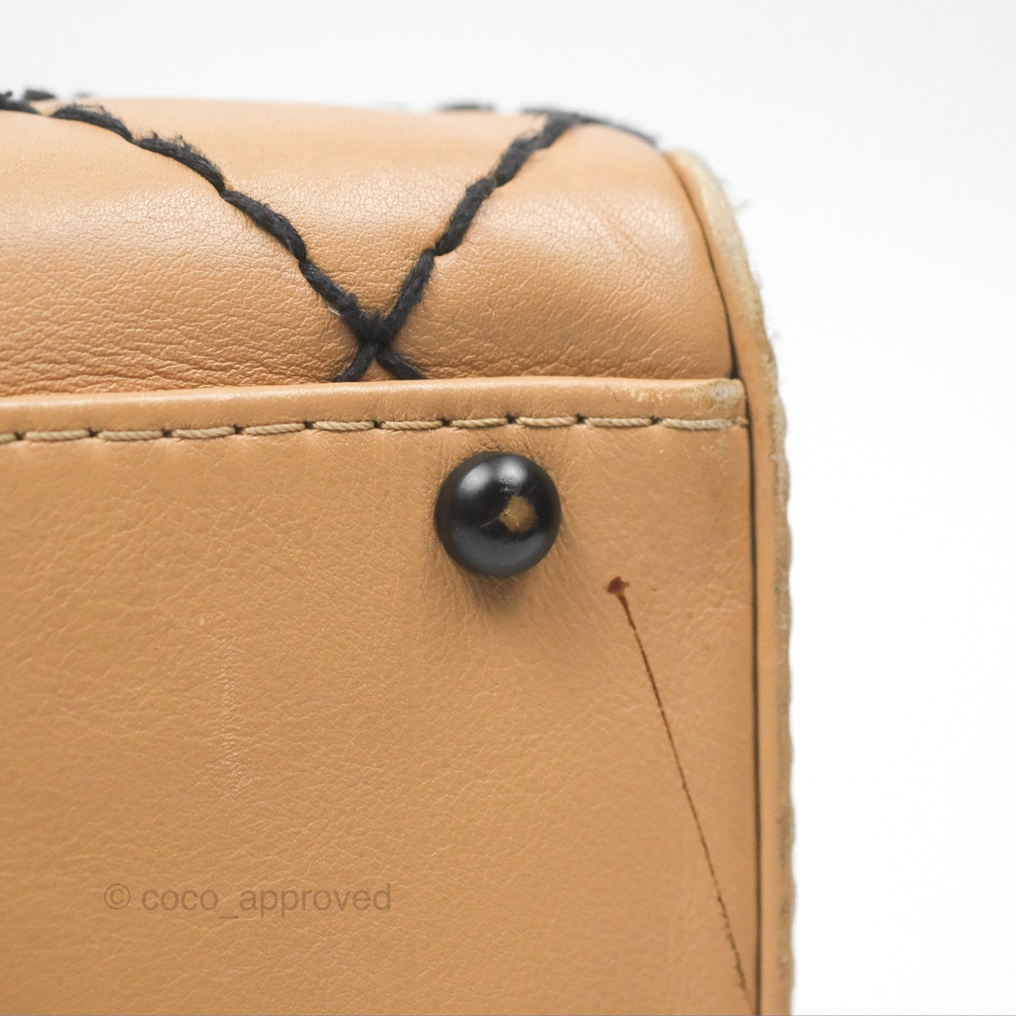 Chanel Contrast Stitch Surpique Bowler Bag Beige Calfskin Matte Black Hardware