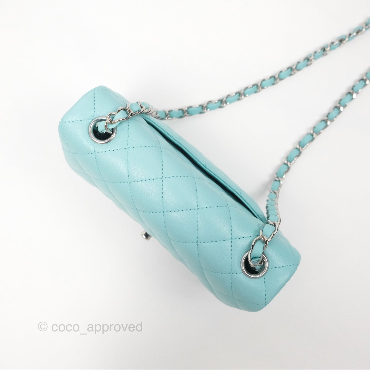 Chanel Quilted Mini Rectangular Flap Tiffany Blue Lambskin Silver Hardware