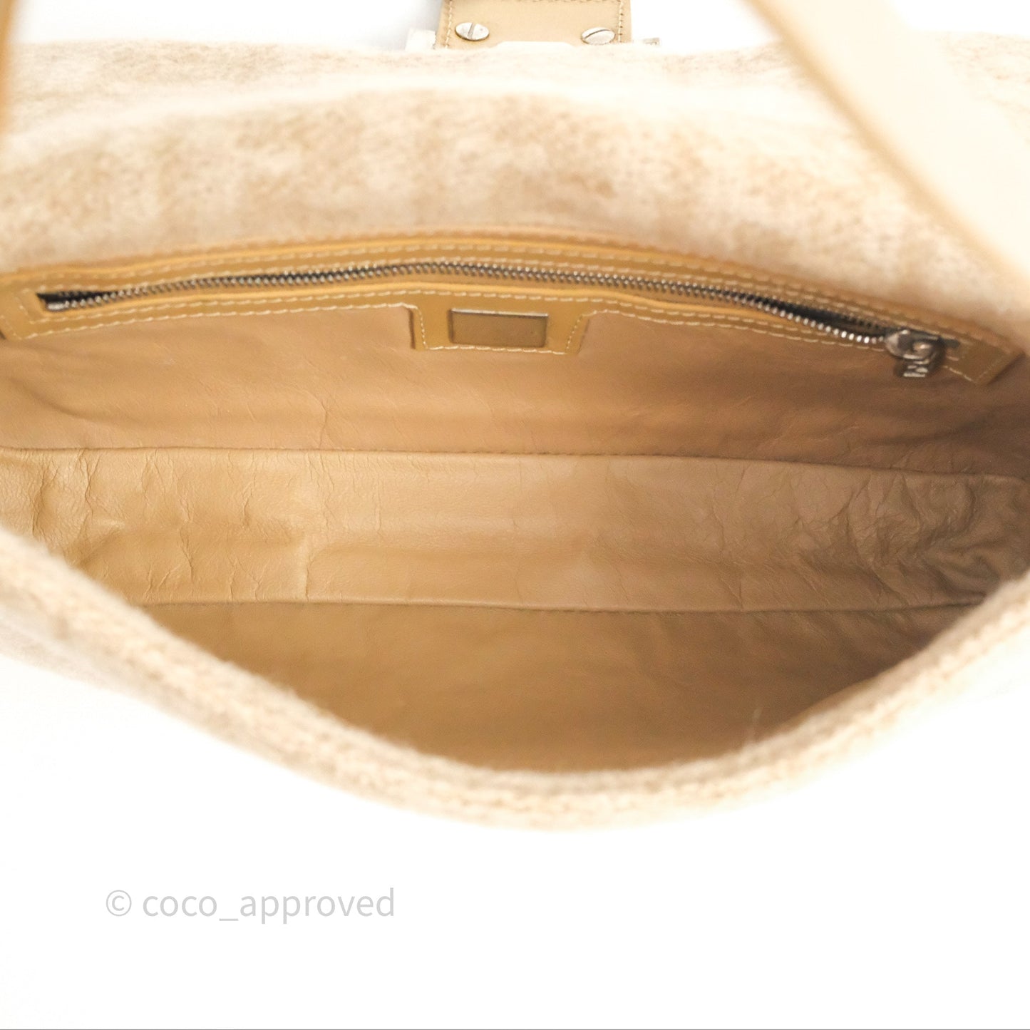 Fendi Vintage Baguette Shoulder Bag Wool Beige