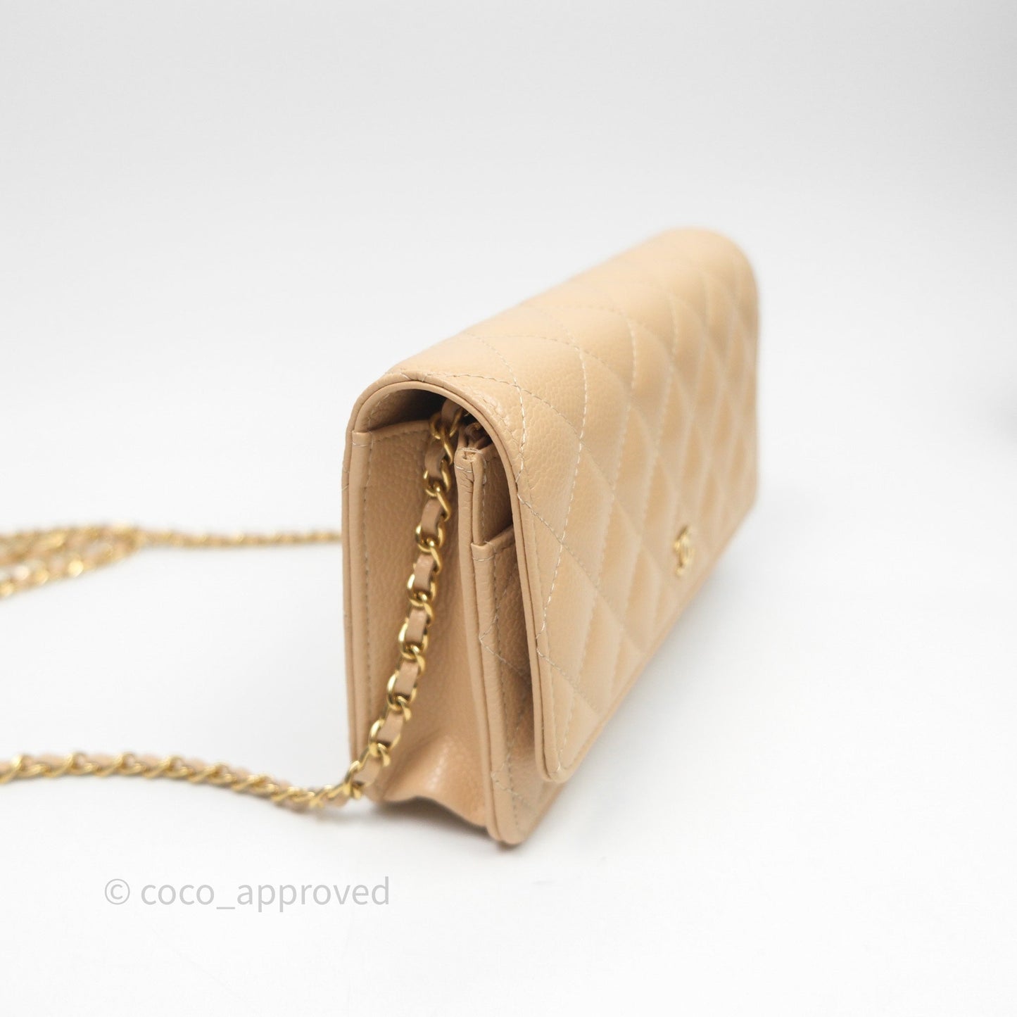 Chanel Quilted Classic Wallet on Chain WOC Beige Caviar Gold Hardware
