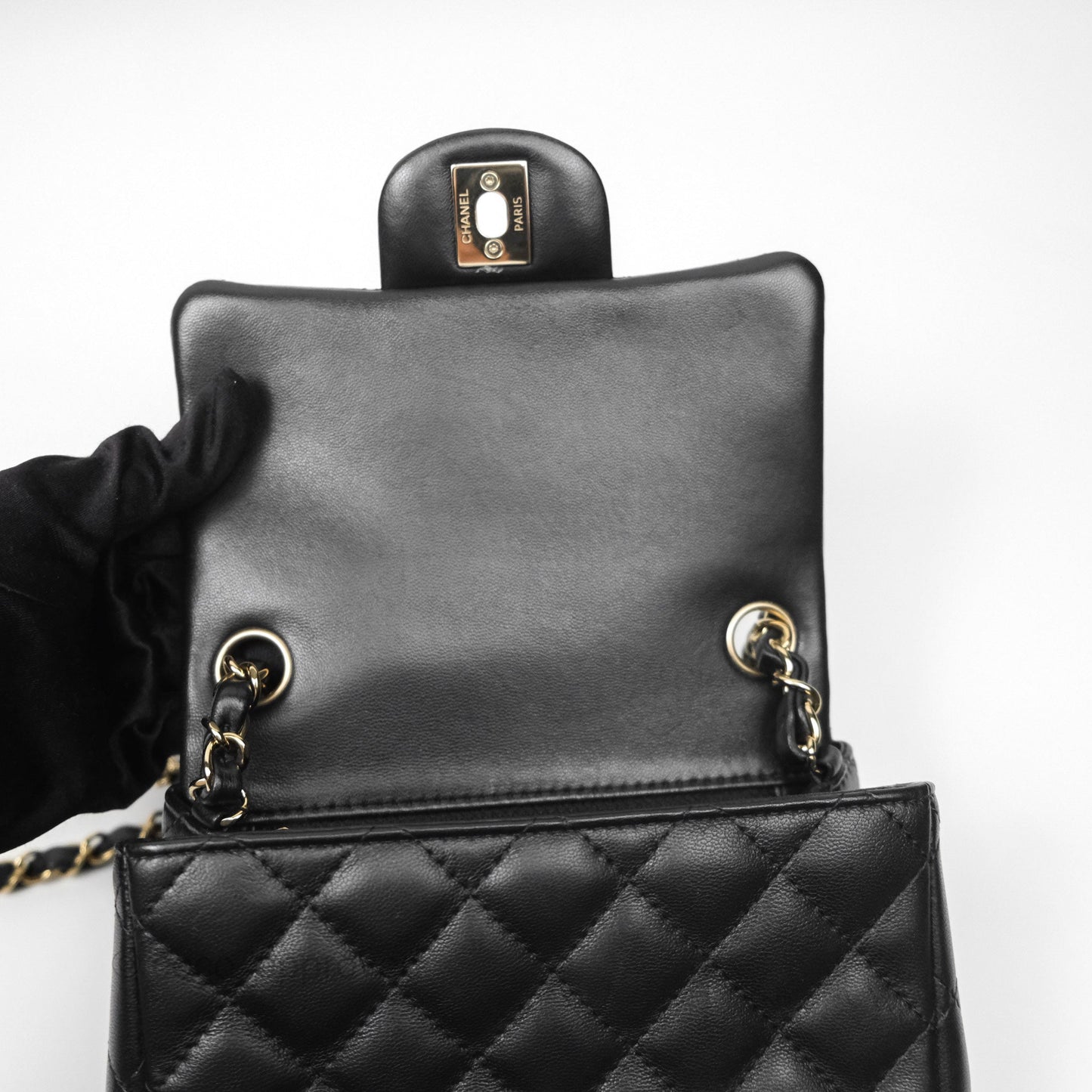 Chanel Mini Square Black Lambskin Gold Hardware