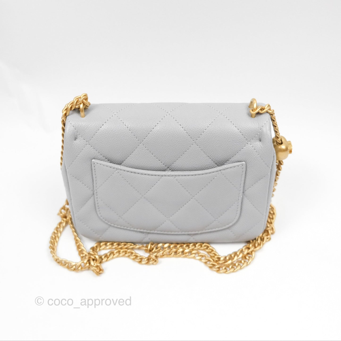Chanel Mini Flap Bag Heart Adjustable Chain Grey Caviar Aged Gold Hardware