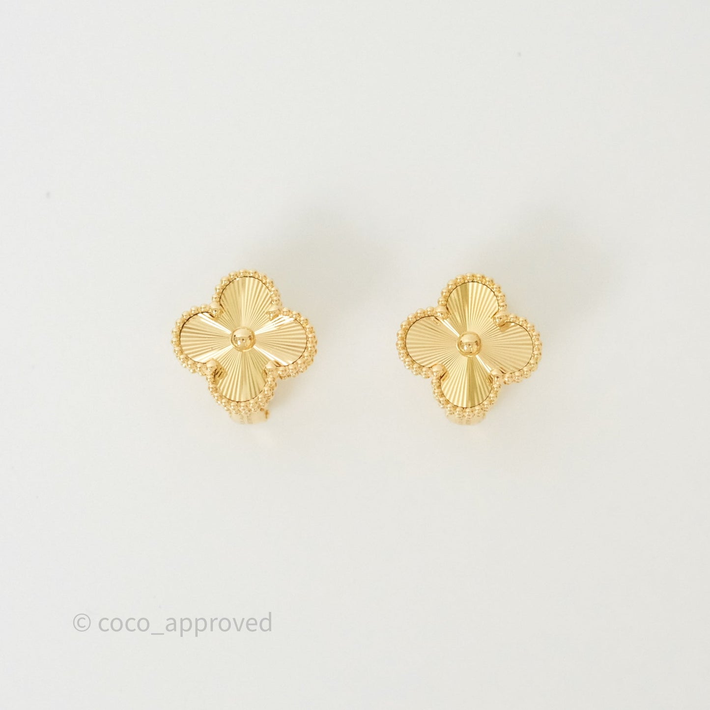 Van Cleef & Arpels 18K Yellow Gold Guilloche Vintage Alhambra Earrings