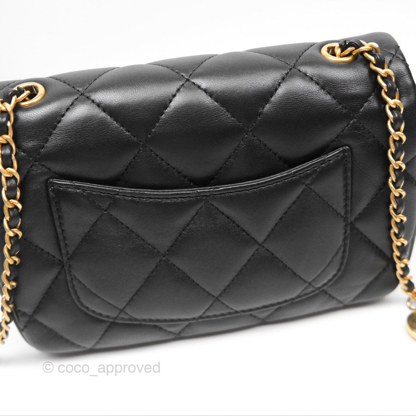 Chanel Mini Flap Bag With Heart CC Charm Black Lambskin Aged Gold Hardware