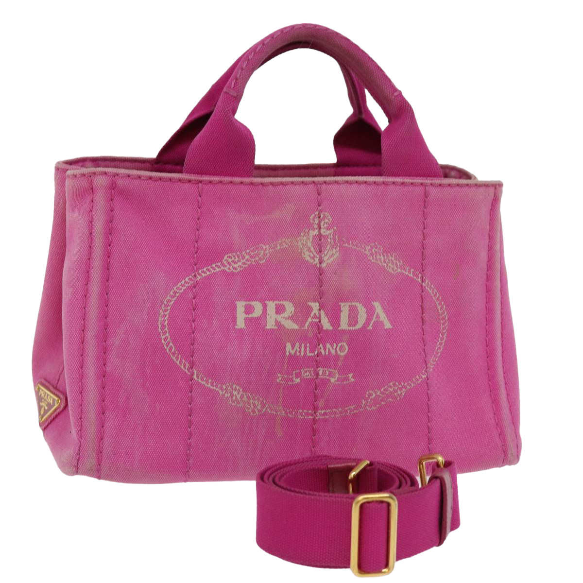 Luxury PradaCanapa PM Hand Bag Canvas 2way Pink 76984