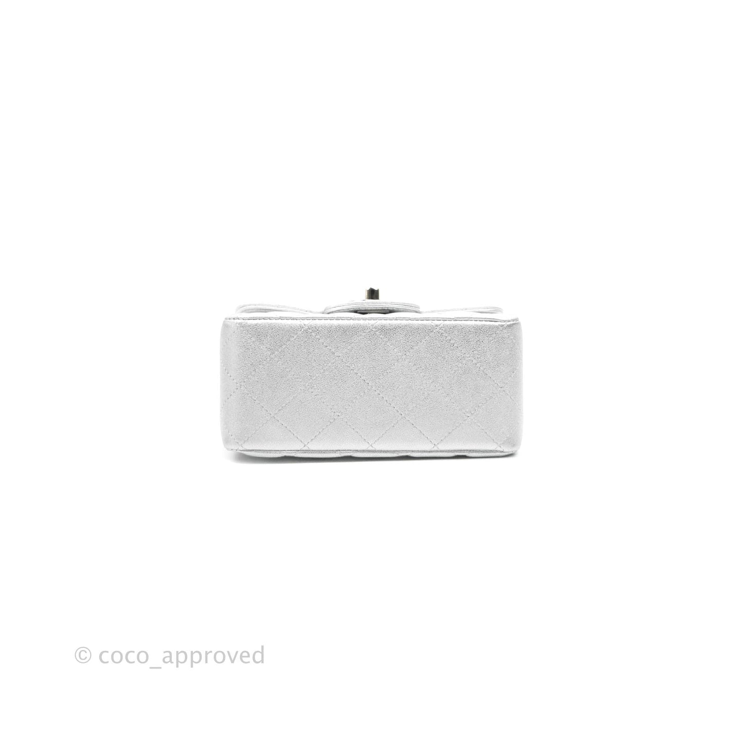 Chanel Classic Quilted Mini Square Flap Silver Lambskin Silver Hardware