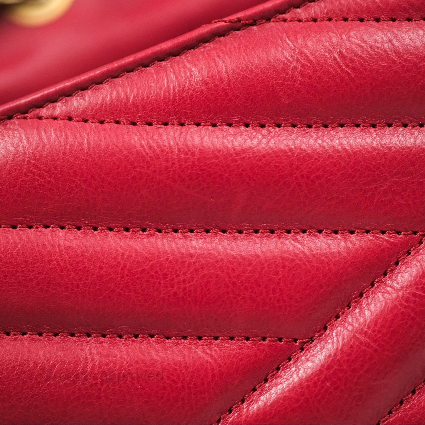 Chanel Chevron Shoulder Bag Red Calfskin Aged Gold Hardware
