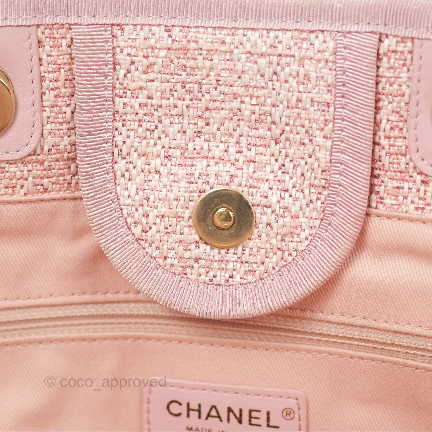 Chanel Large Deauville Tote Pink Woven Tweed Gold Hardware