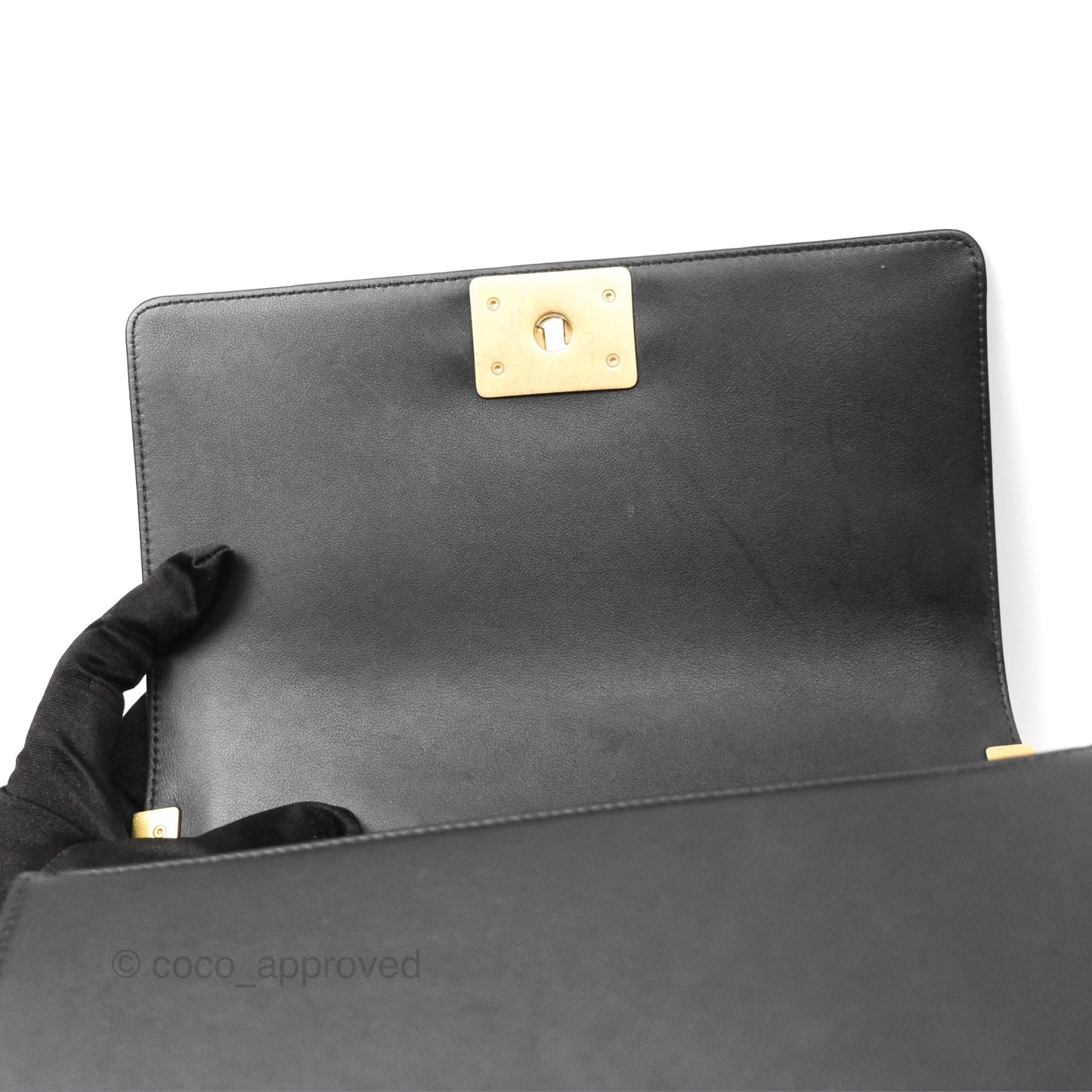 Chanel Quilted Medium Boy Black Calfskin Aged Gold Hardware