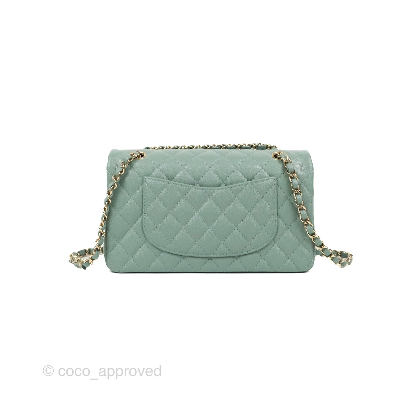 Chanel Classic M/L Medium Flap Quilted Tiffany Green Caviar Gold Hardware