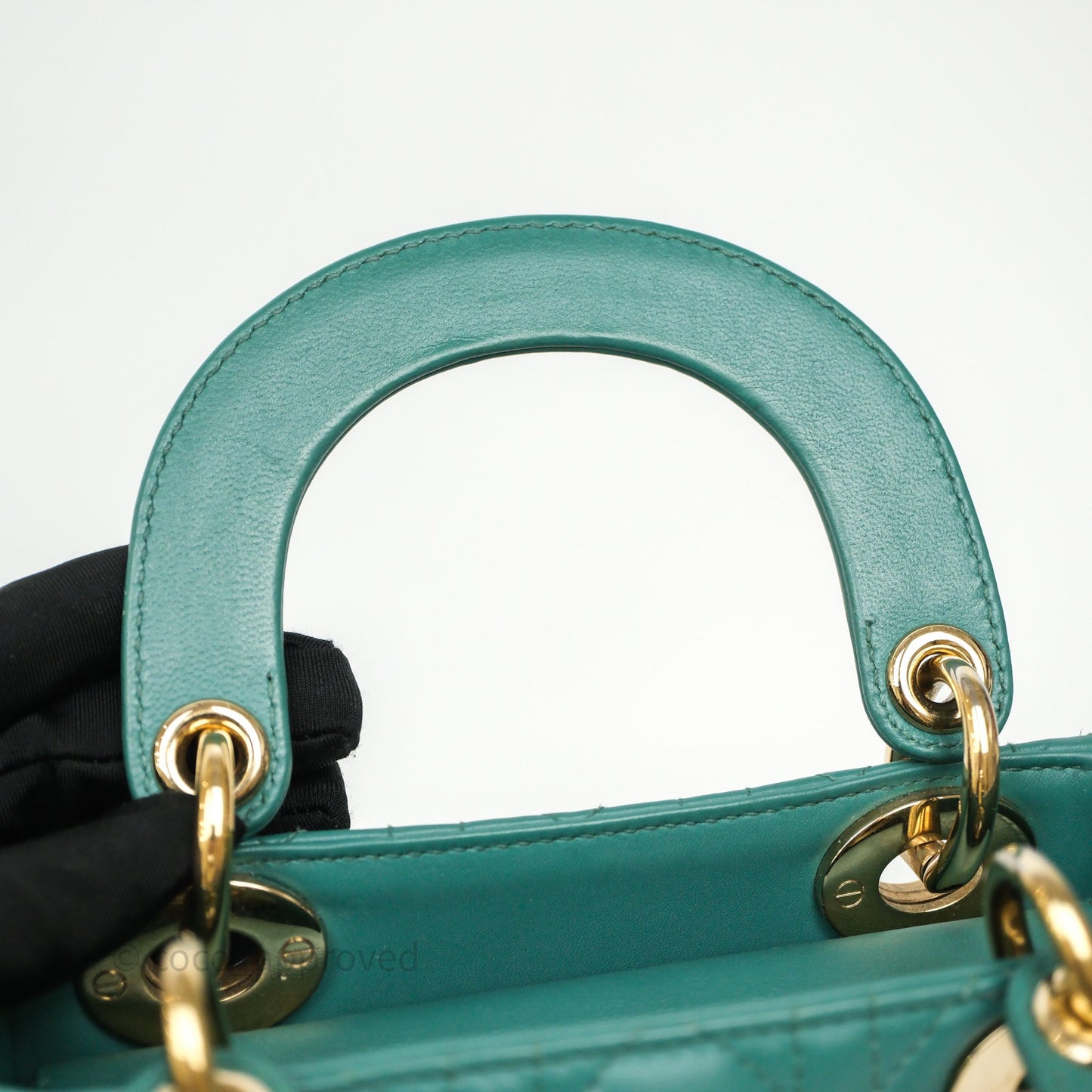 Christian Dior Mini Lady Dior Cannage Green Lambskin Gold Hardware