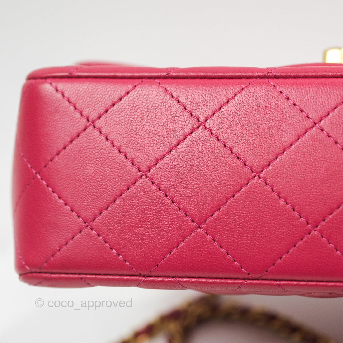 Chanel Top Handle Mini Rectangular Flap Bag Berry Red Lambskin Aged Gold Hardware