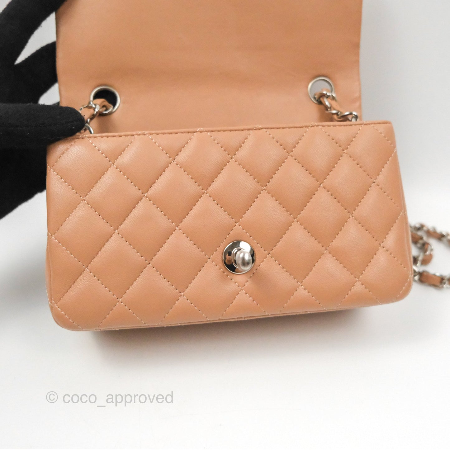 Chanel Mini Rectangular Quilted Beige Lambskin Silver Hardware