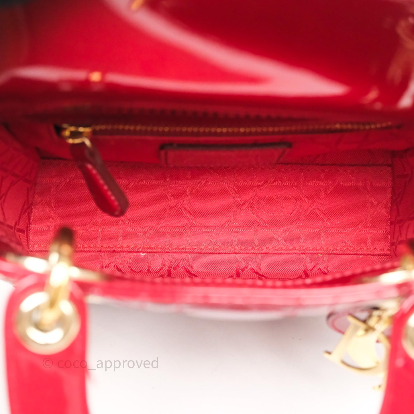 Christian Dior Mini Lady Dior Bag Red Patent Gold Hardware