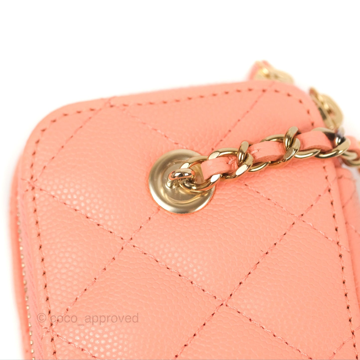 Chanel Mini Vanity With Chain Coral Pink Caviar Gold Hardware