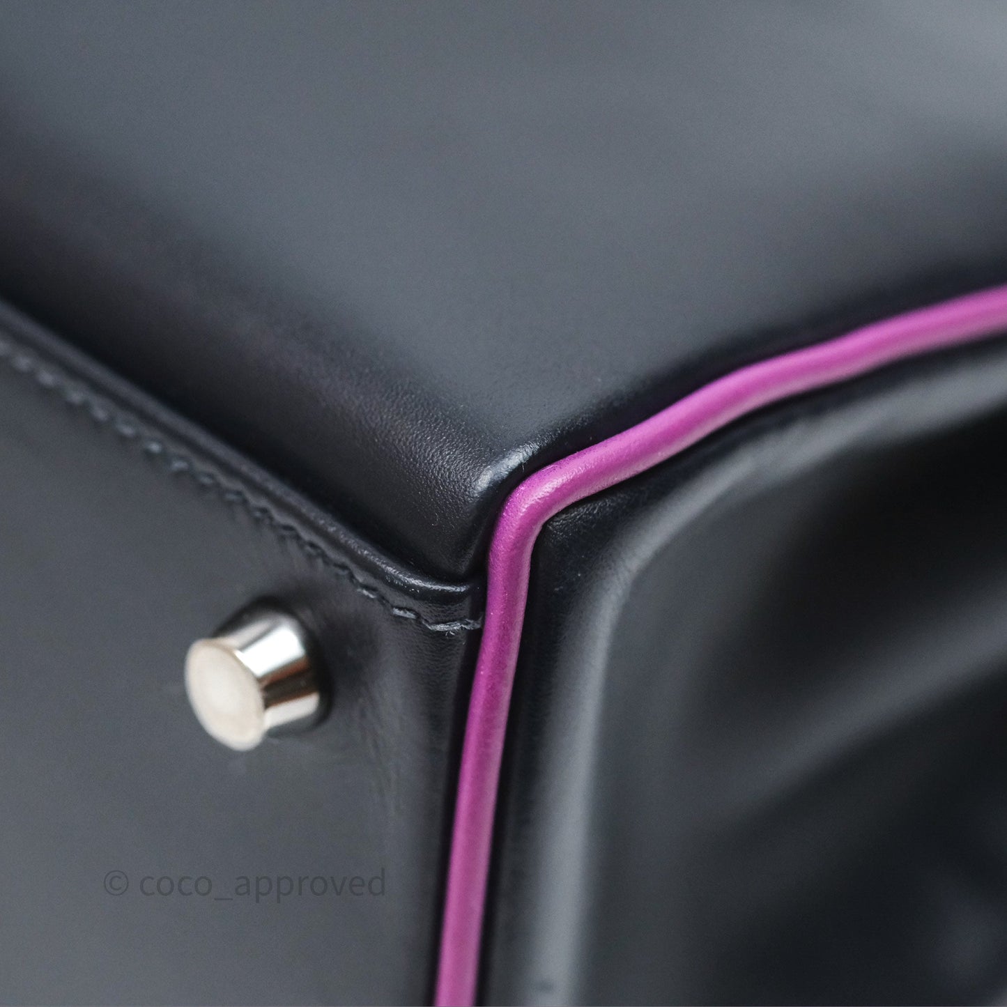 Hermès Vintage Kelly 32 Retourn Navy/Purple Box Leather Palladium Hardware