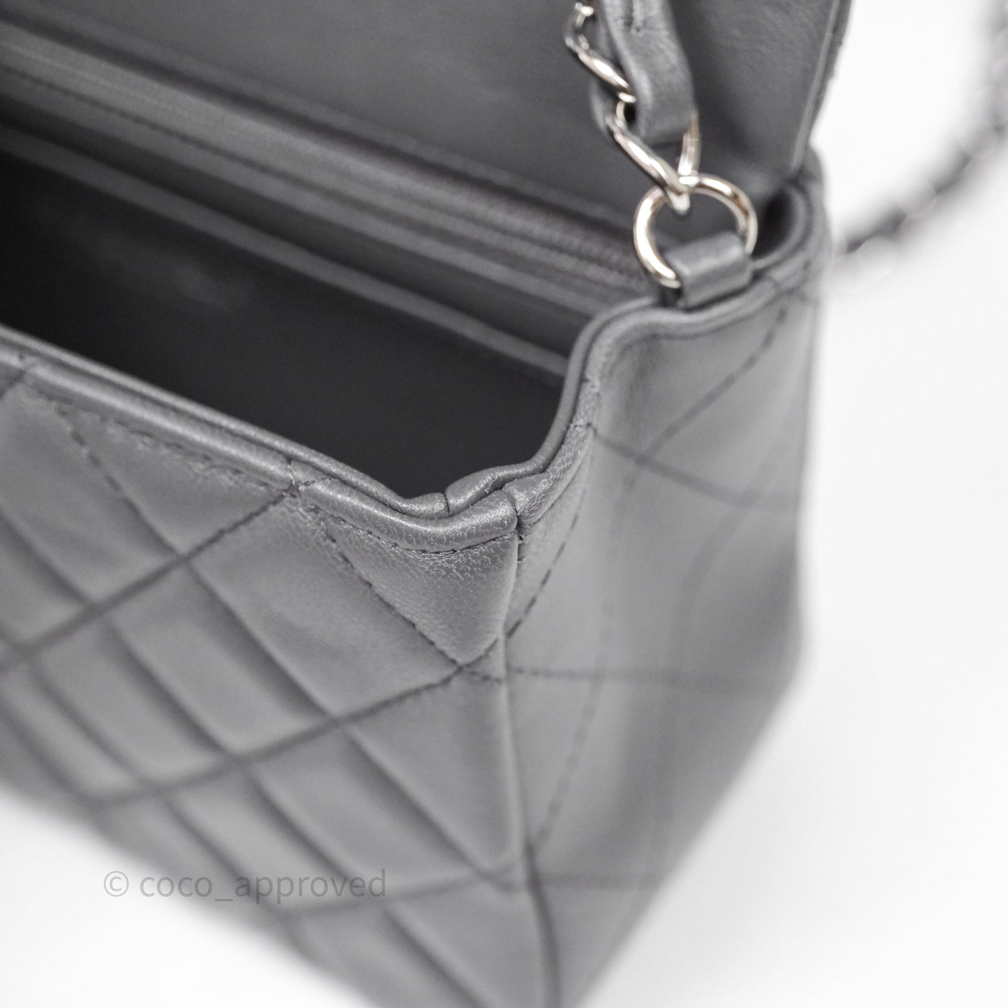 Chanel Quilted Mini Rectangular Dark Grey Lambskin Silver Hardware