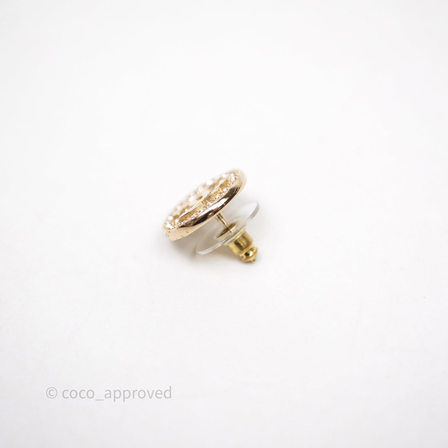Chanel CC Crystals Round Earrings Gold Tone 21K