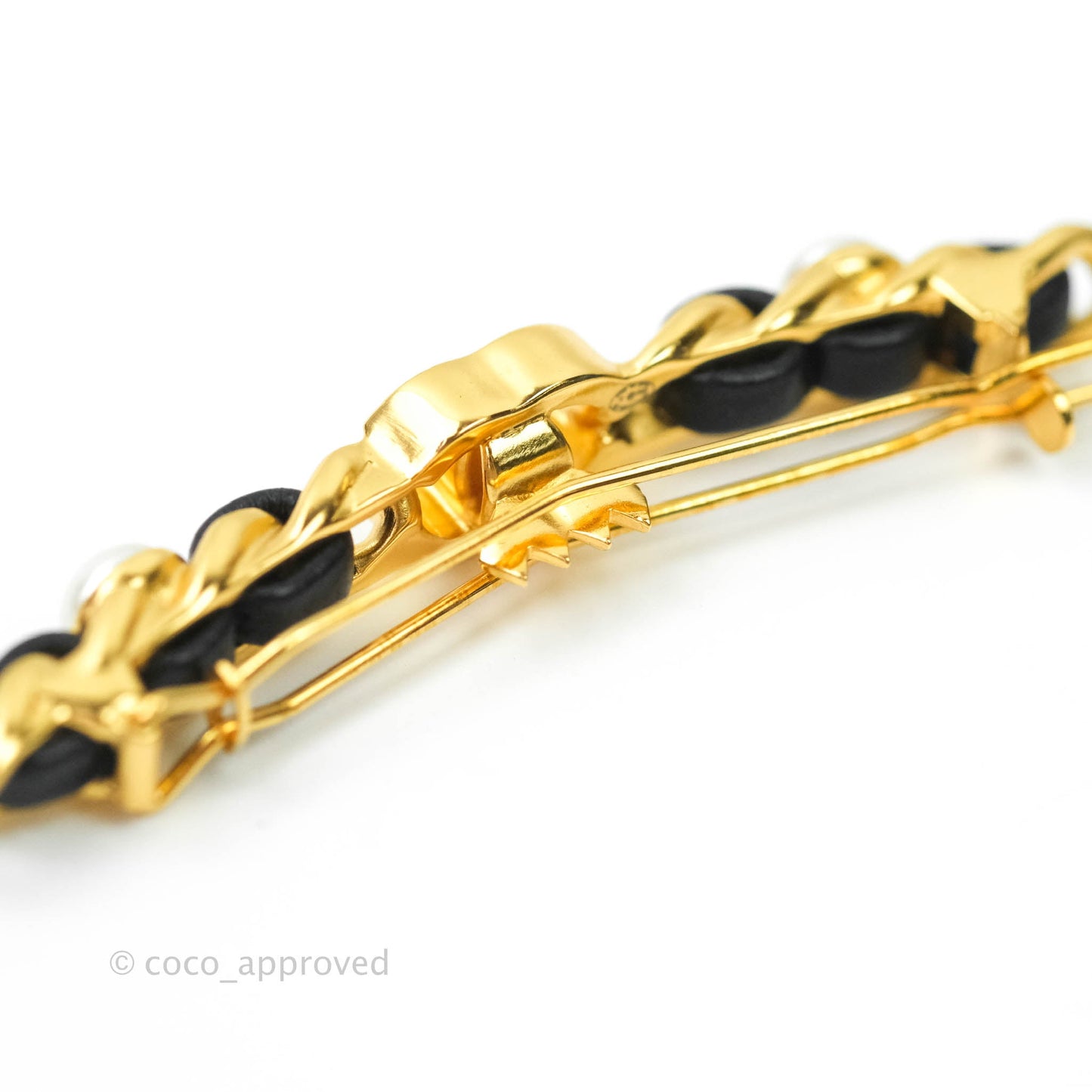 Chanel CC Lock Pearl Chain Hair Clip Gold Tone 20A