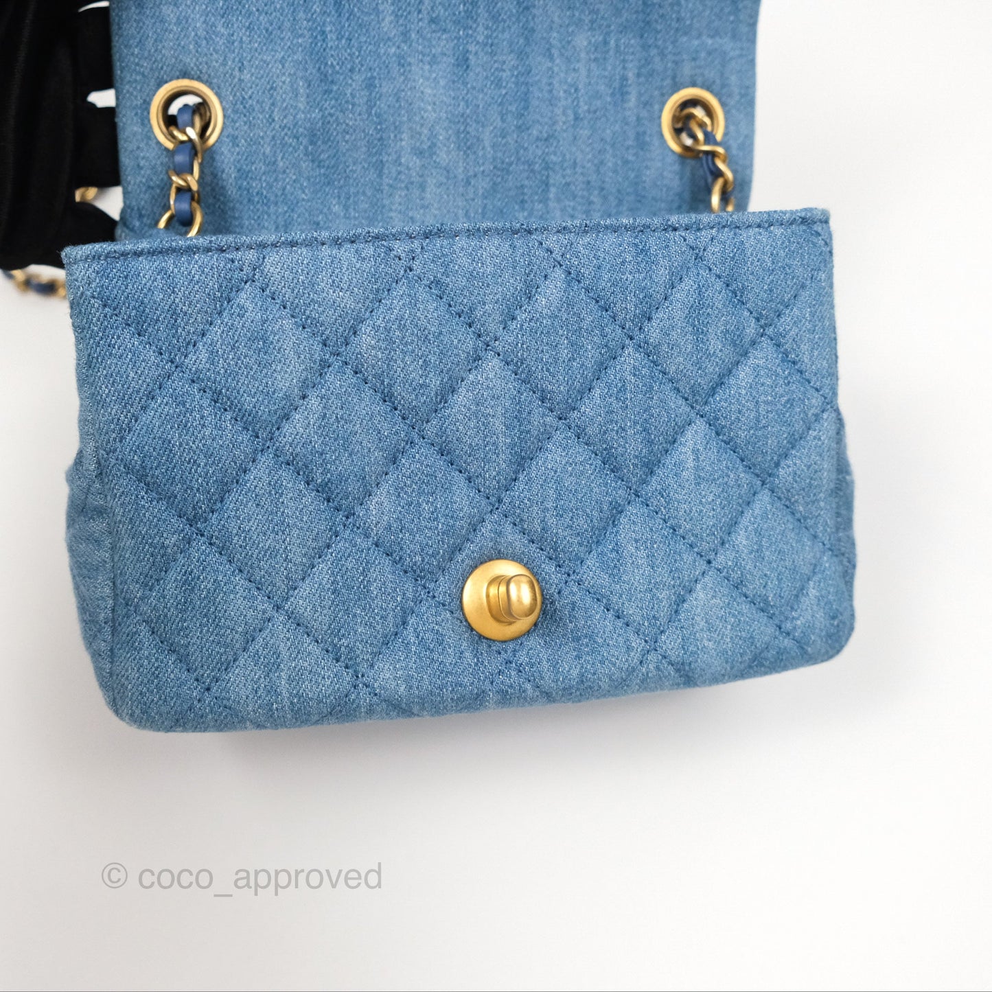 Chanel Mini Square Pearl Crush Quilted Denim Aged Gold Hardware