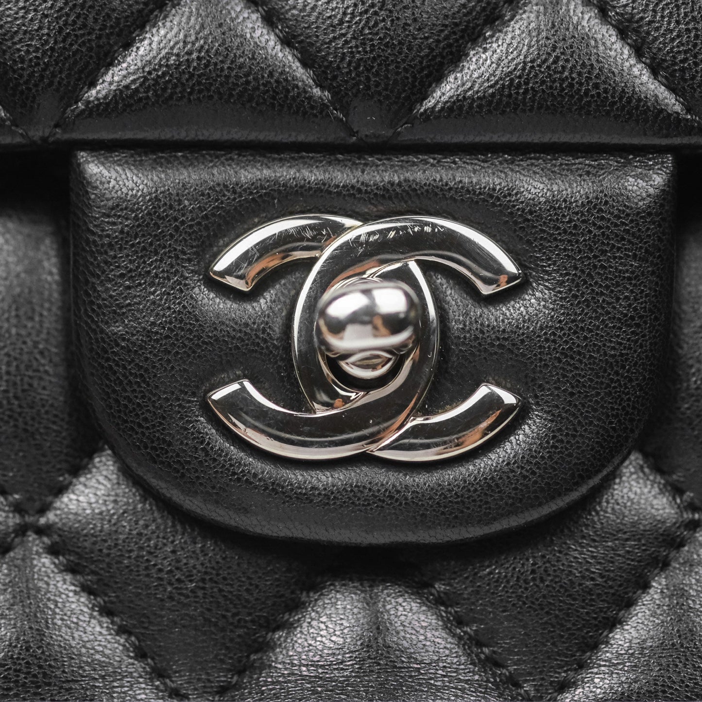 Chanel Classic M/L Medium Flap Quilted Black Lambskin Silver Hardware