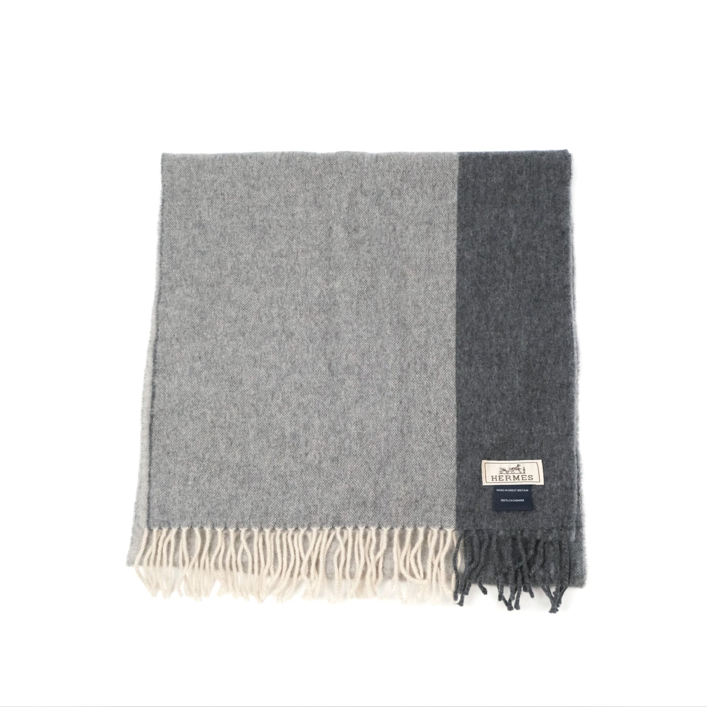 Hermès Men's Summer Block Muffler Scarf Cashmere Gris Chine