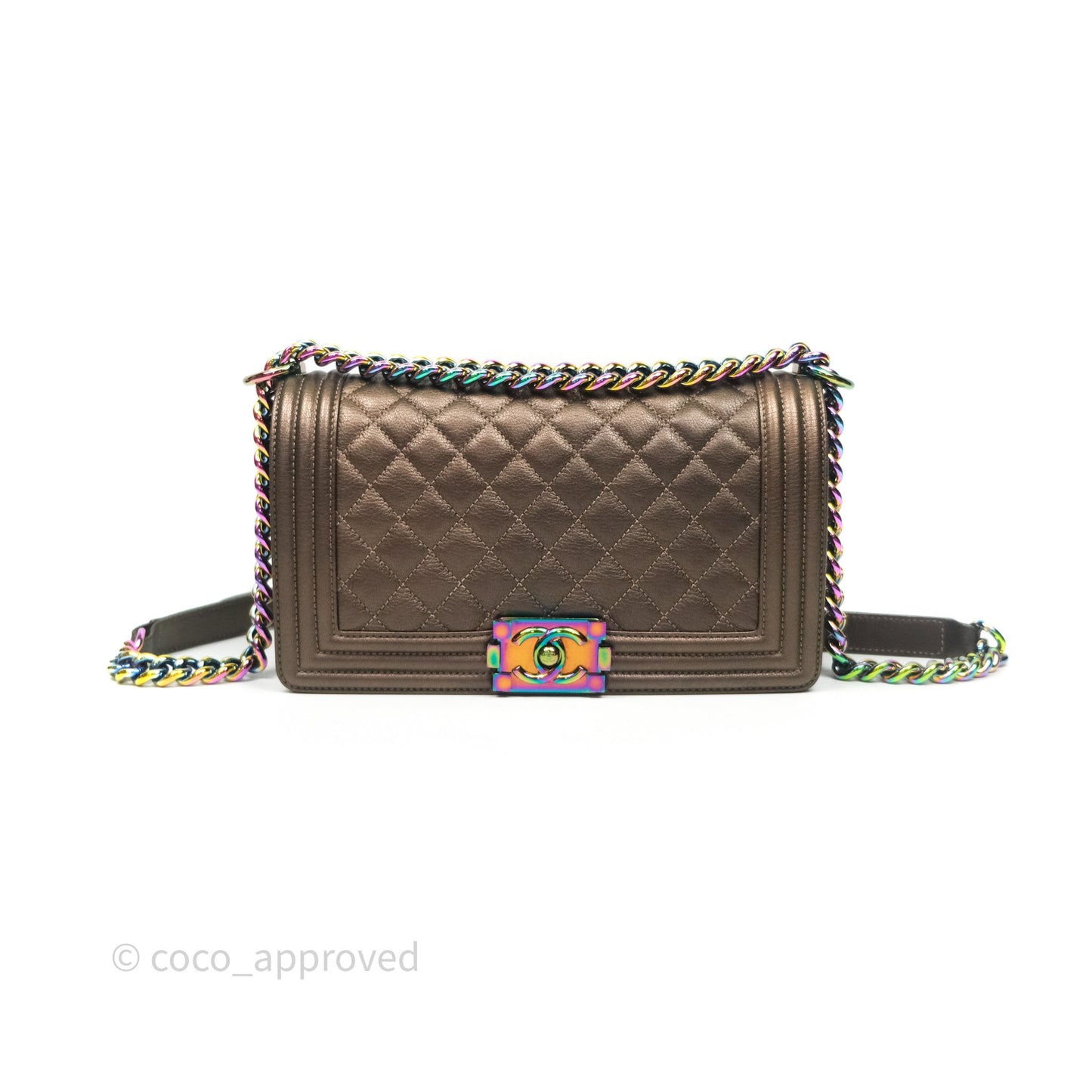 Chanel Quilted Medium Boy Iridescent Bronze Goatskin Rainbow Hardware
