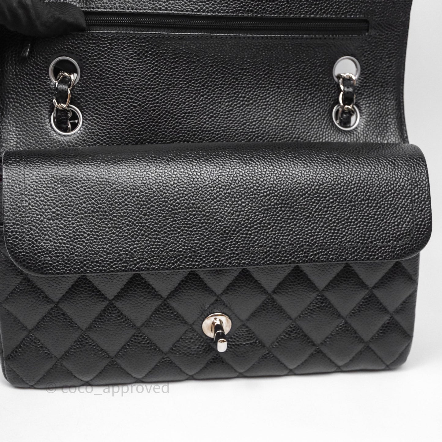 Chanel Classic M/L Medium Flap Quilted Black Caviar Silver Hardware