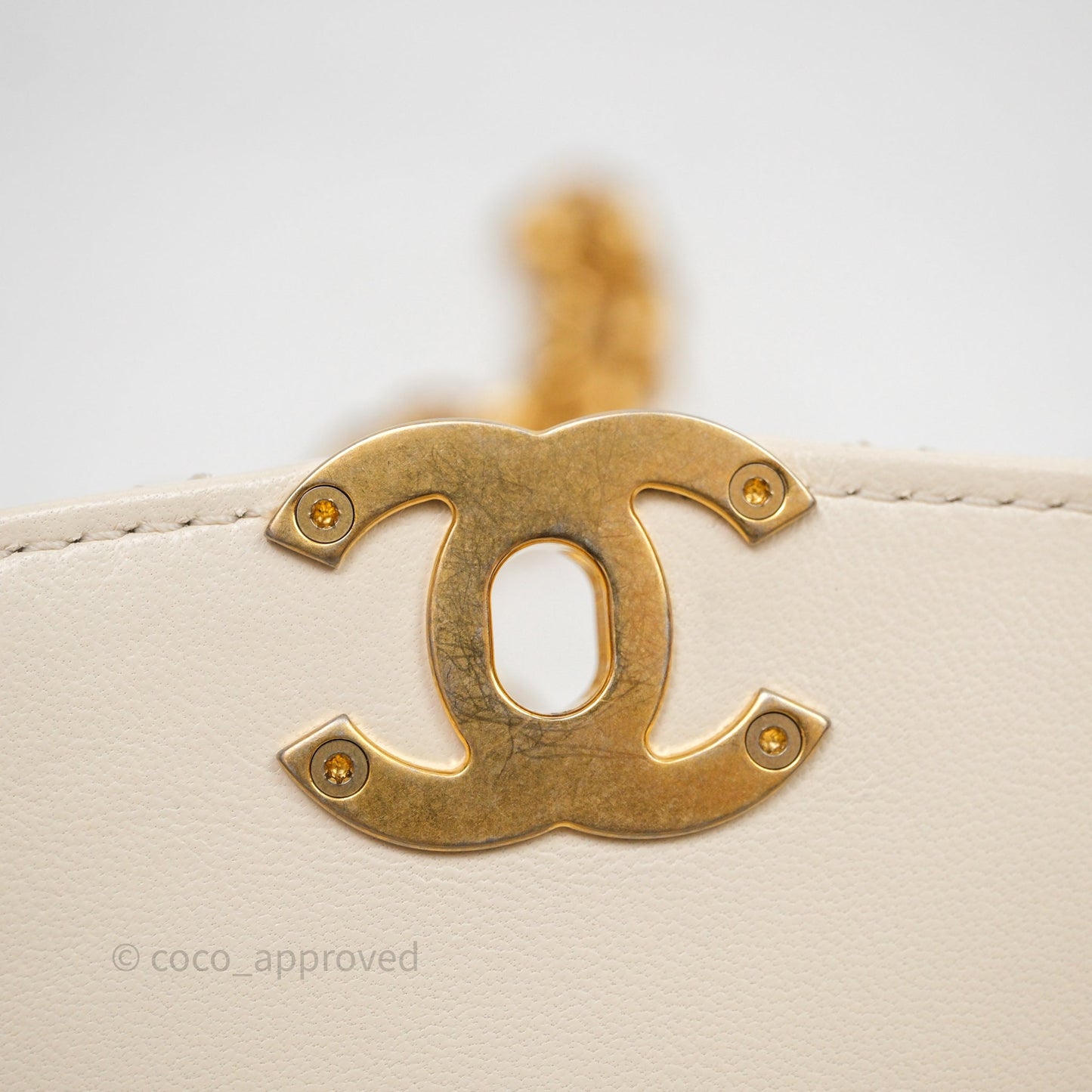 Chanel Flap with Coin Charm Ivory White Lambskin Aged Gold Hardware