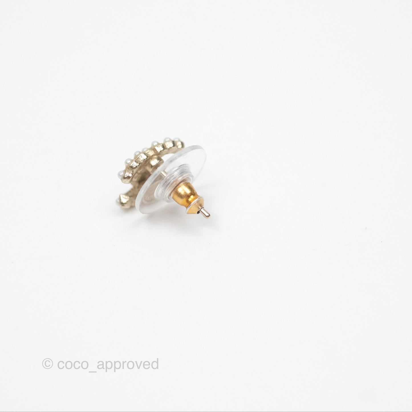 Chanel Pearl CC Earrings Gold Tone 20S