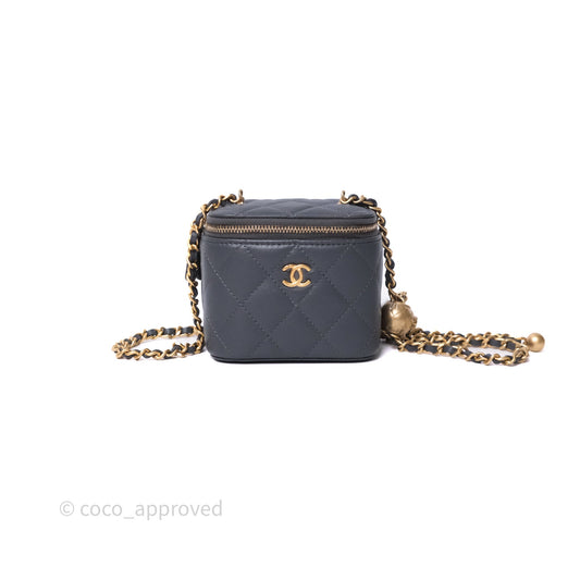 Chanel Mini Vanity Pearl Crush With Chain Dark Grey Lambskin Aged Gold Hardware