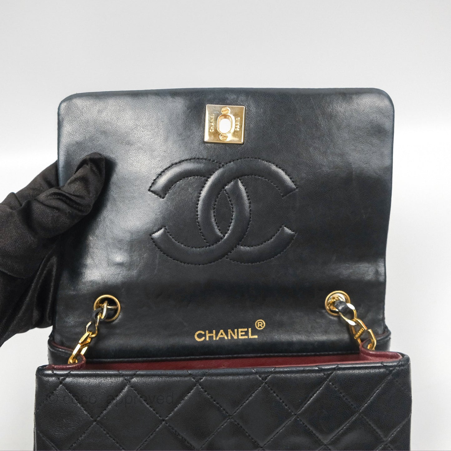 Chanel Vintage Mini Single Full Flap Bag Black Lambskin 24K Gold Hardware