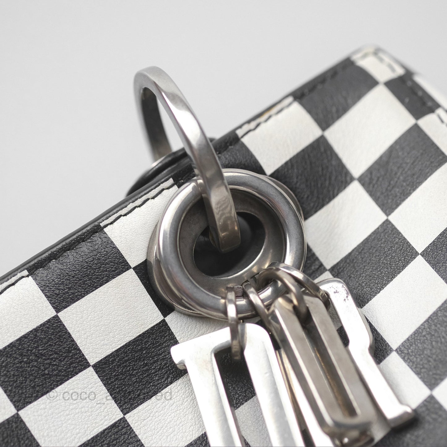 Christian Dior Medium Lady Dior Checkered Black/ White Calfskin