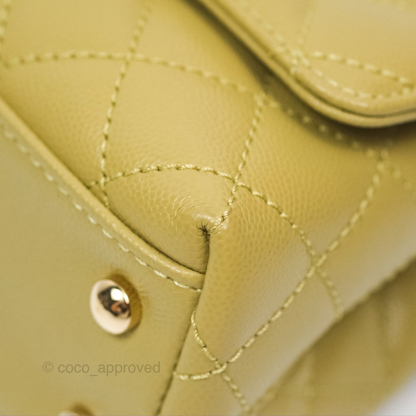 Chanel Quilted Mini Coco Handle Caviar Olive Green Gold Hardware