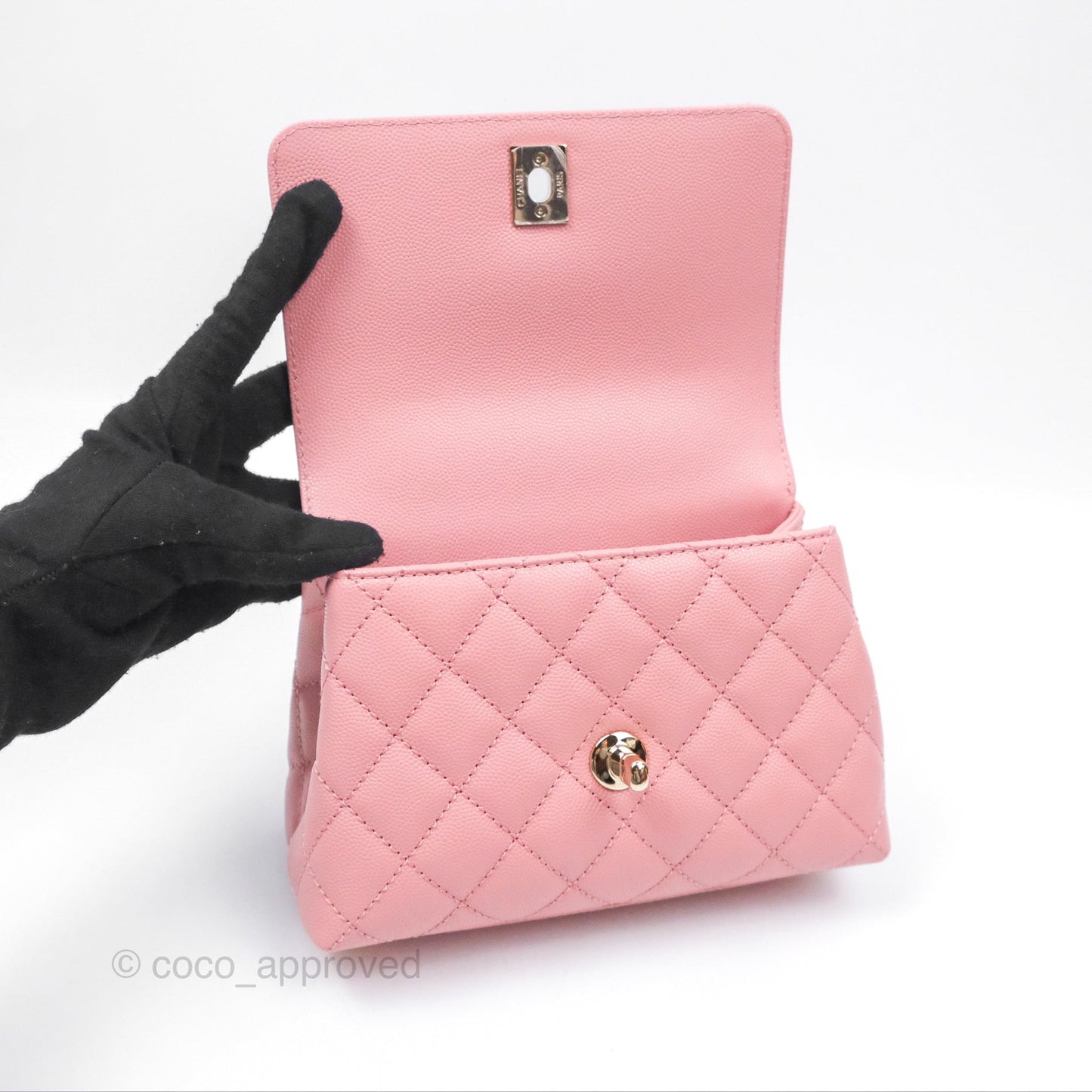 Chanel Mini Coco Handle Quilted Pink Caviar Gold Hardware