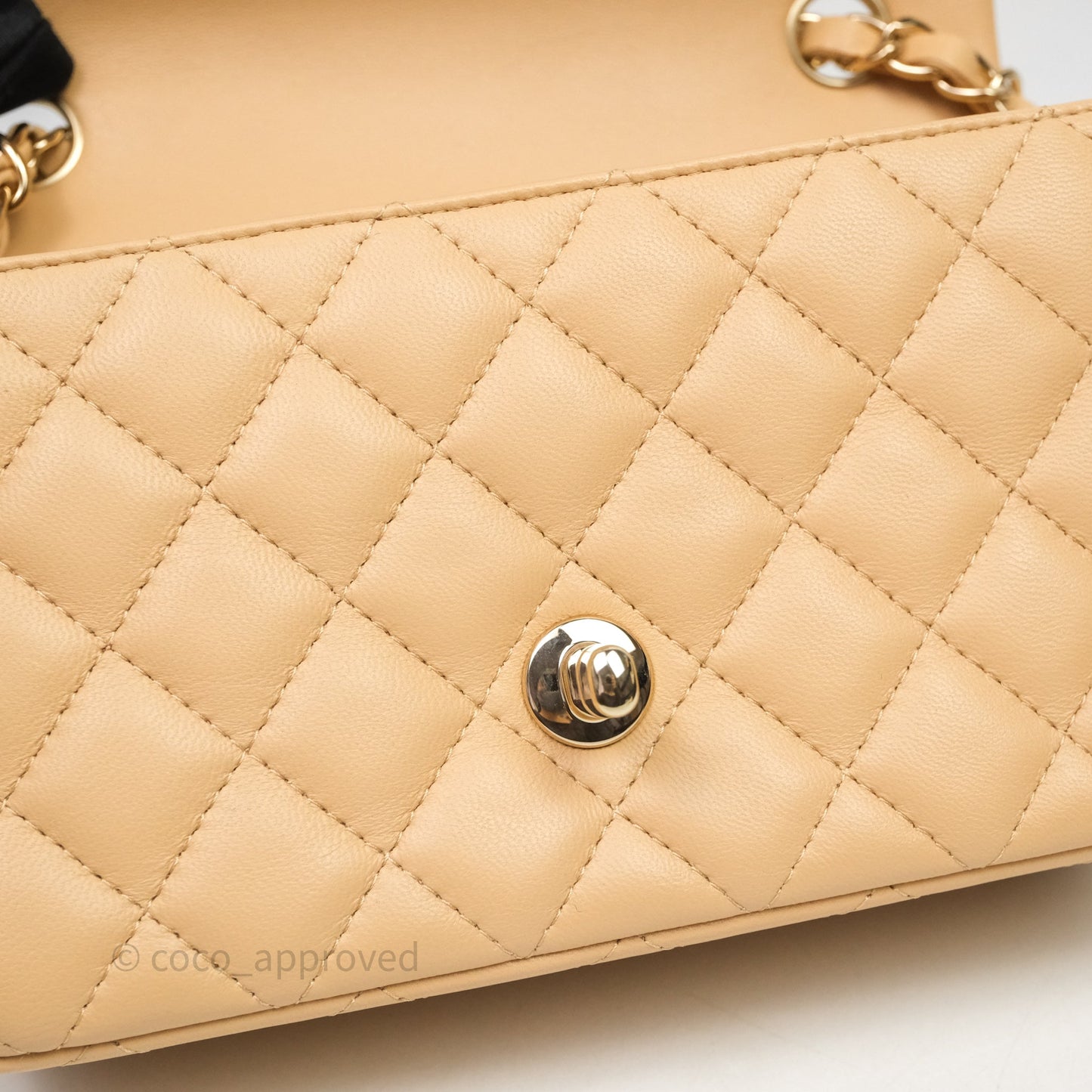 Chanel Mini Rectangular Quilted Beige Lambskin Light Gold Hardware