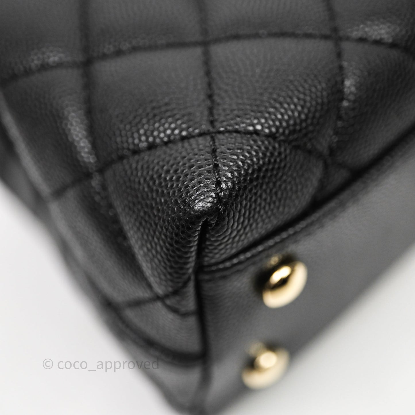Chanel Mini Coco Handle Quilted Black Caviar Light Gold Hardware Lizard Embossed Handle