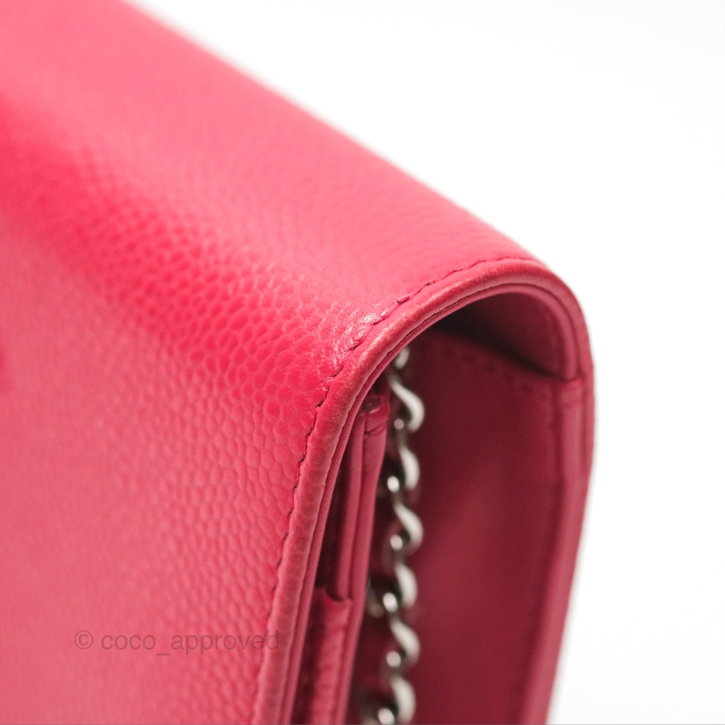 Chanel CC Wallet On Chain WOC Dark Pink Caviar Silver Hardware
